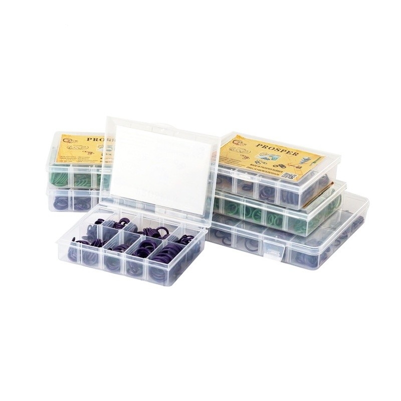 Caja transparente negro NBR O-ring Kit de reparación para rojo amarillo azul aire acondicionado de automóviles de caucho butílico